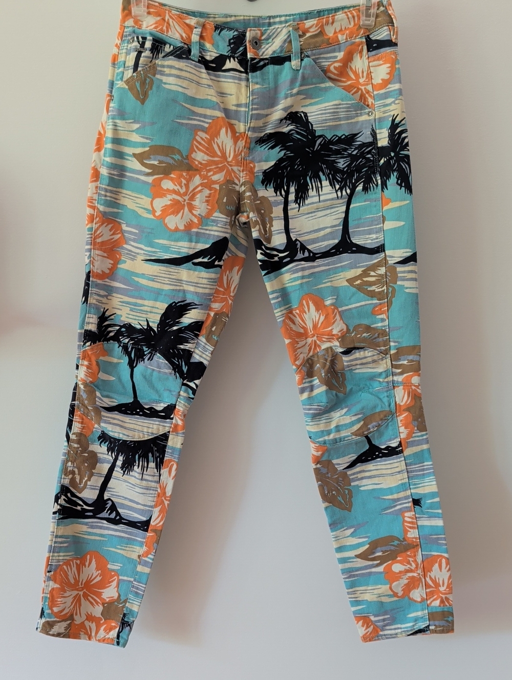 G-Star Ujisex Tropical Print Pants — Turquoise, Orange & Black